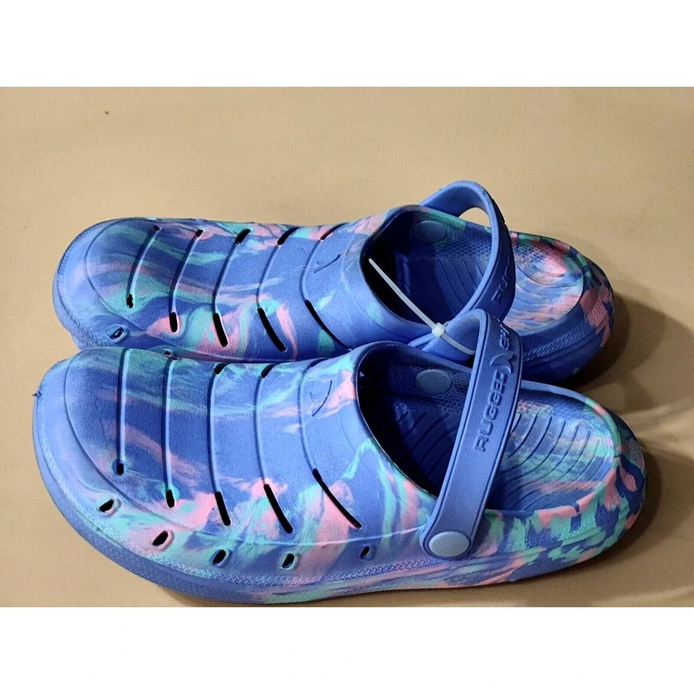 Rugged Shark Crocs Size 10 Youth Tie Dye Slip‎ on Clogs/Shoes-